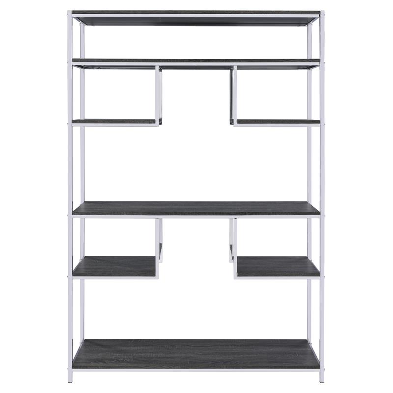 Scranton & Co Wooden Rectangular Bookshelf in Gray Oak and Chrome Metal