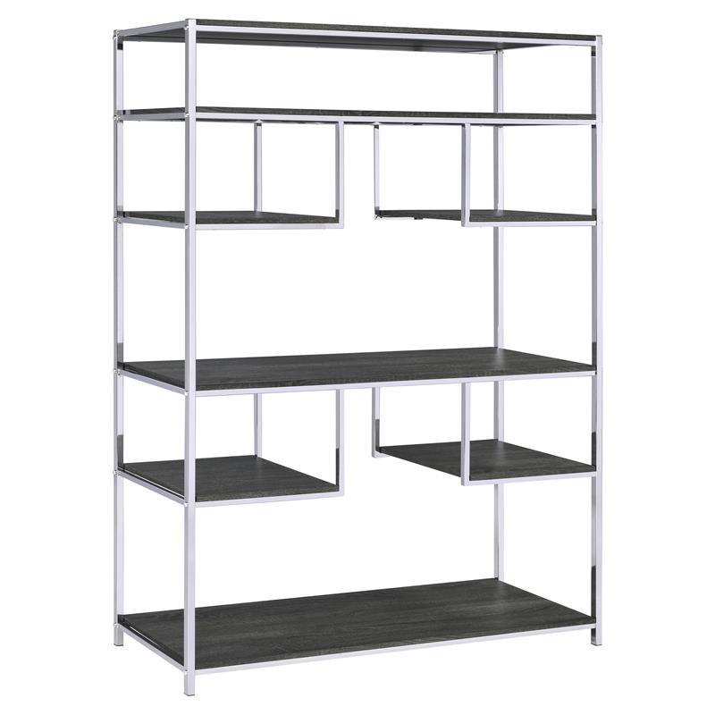 Scranton & Co Wooden Rectangular Bookshelf in Gray Oak and Chrome Metal