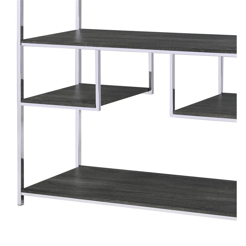 Scranton & Co Wooden Rectangular Bookshelf in Gray Oak and Chrome Metal