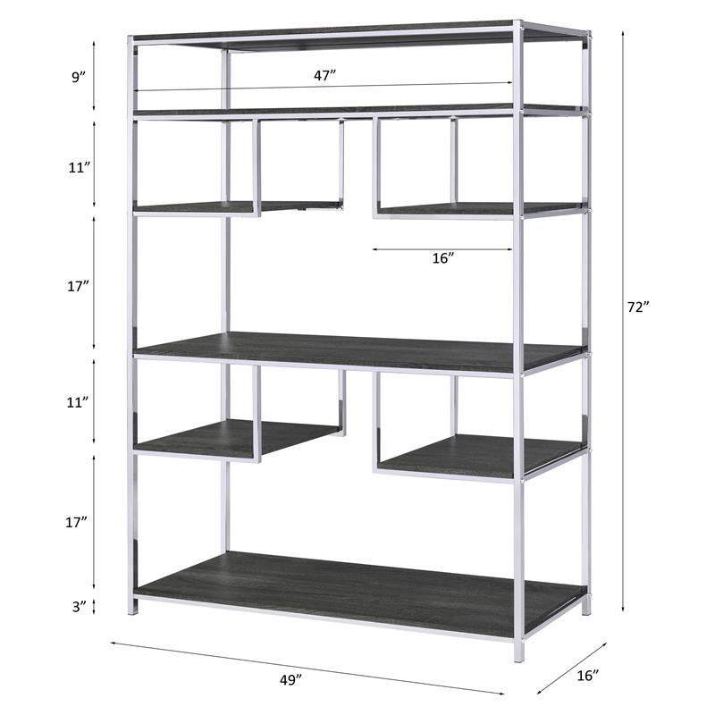 Scranton & Co Wooden Rectangular Bookshelf in Gray Oak and Chrome Metal
