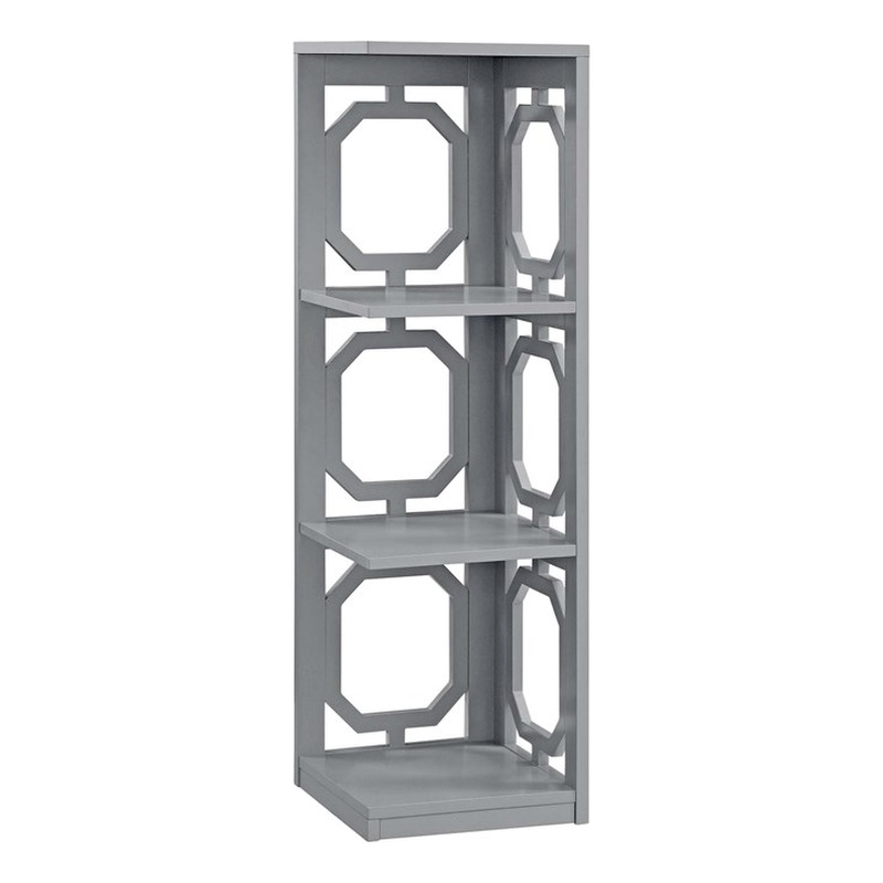 Scranton & Co Omega Corner Bookcase with 3-Tiers in Gray Wood Finish