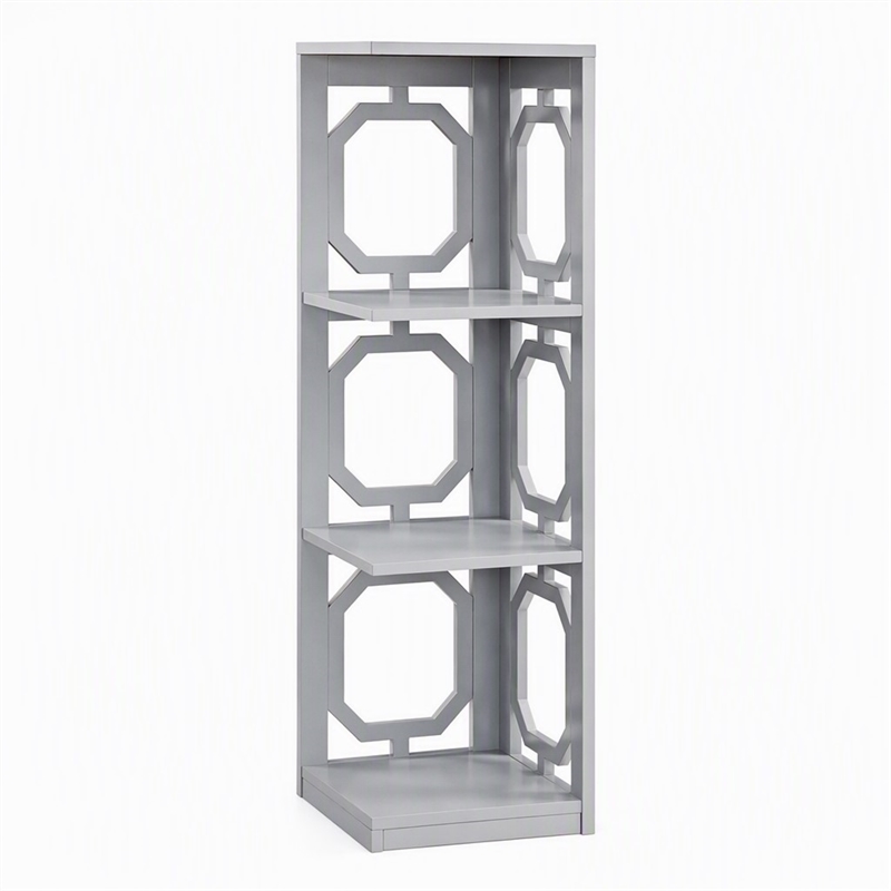 Scranton & Co Omega Corner Bookcase with 3-Tiers in Gray Wood Finish