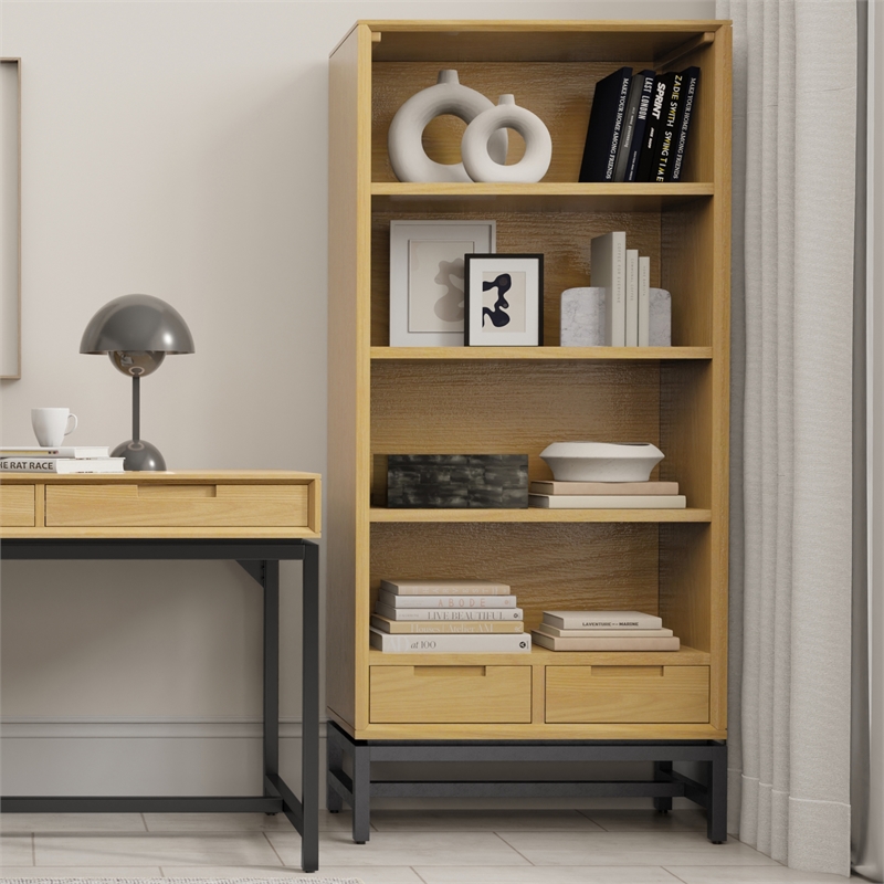 Scranton & Co Industrial 72 in Wide Wood Desk in Oak Veneer