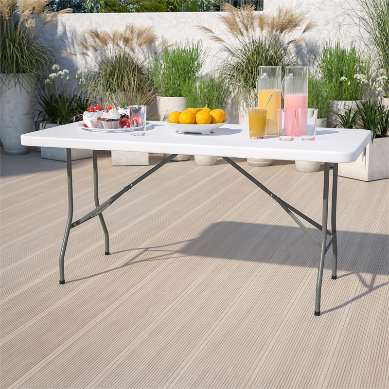 Scranton & Co 60 in x 30 in Plastic Folding Table in Granite White