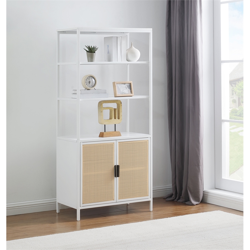Scranton & Co Tall Metal Accent Cabinet with 3 Shelves and Cane Doors