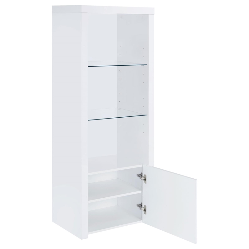Scranton & Co Media Tower with Display Shelves in High Gloss White