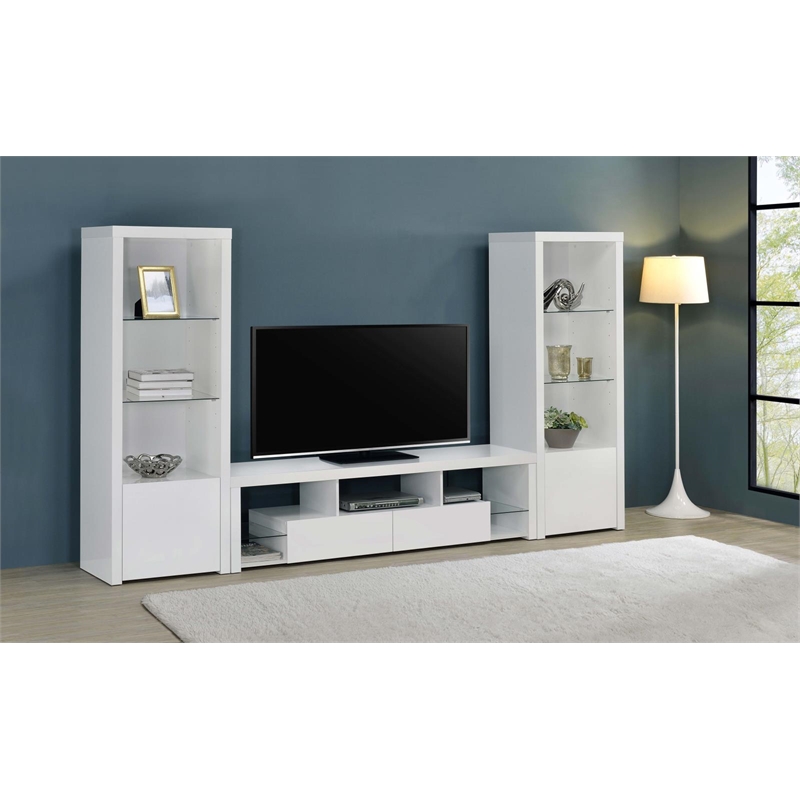 Scranton & Co Media Tower with Display Shelves in High Gloss White
