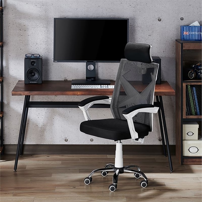 Scranton & Co Ergonomic Metal Office Chair in Black White