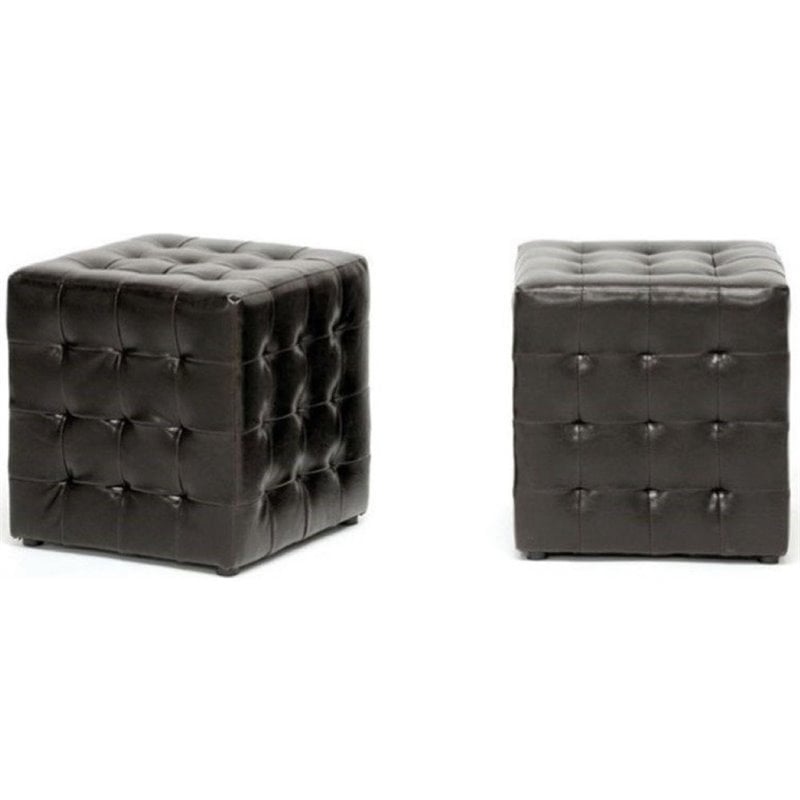 Hawthorne Collection Faux Leather Cube Ottoman in Brown (Set of 2)