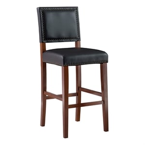 Hawthorne Collections 30&quot Faux Leather & Wood Bar Stool in Black/Cherry Stain