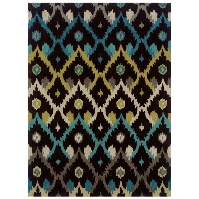Hawthorne Collection 5' x 7' Hand Tufted Rug in Black and Teal