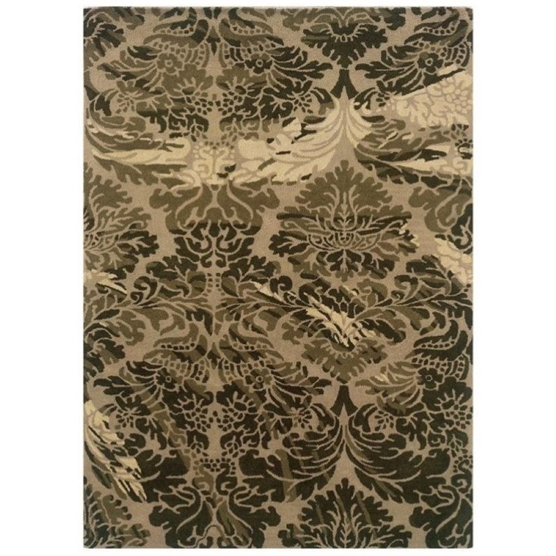 Hawthorne Collection 5' x 7' Hand Tufted Wool Rug in Olive and Taupe
