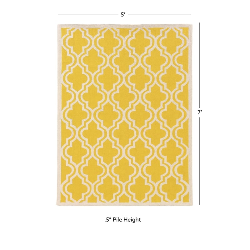 Hawthorne Collection 5' x 7' Hand Hooked Quatrefoil Wool Rug in Yellow