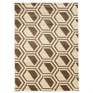 Hawthorne Collection 5'3&quot x 7' Comb Rug in Ivory and Beige