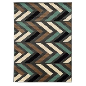 Hawthorne Collection 5'3&quot x 7' Herringbone Rug in Gray and Turquoise