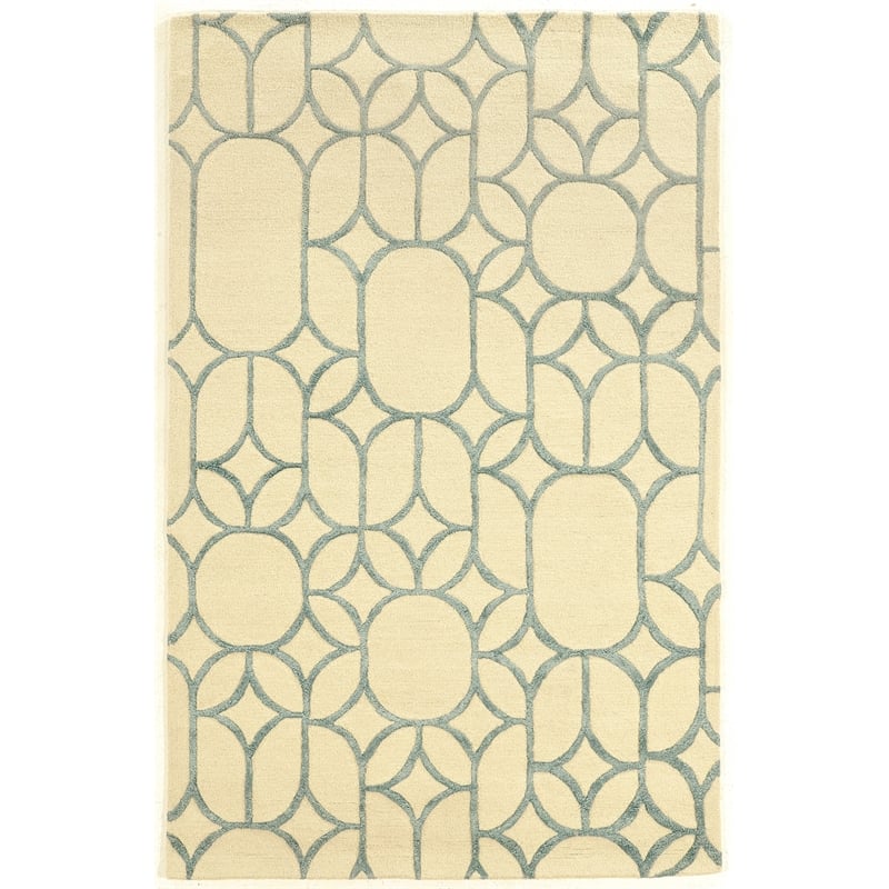 Hawthorne Collection 2' x 3' Hand Tufted Rug in Ivory and Turquoise