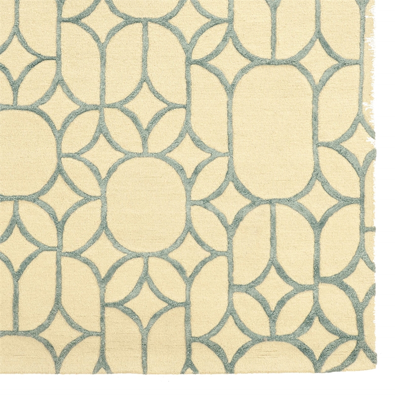 Hawthorne Collection 2' x 3' Hand Tufted Rug in Ivory and Turquoise