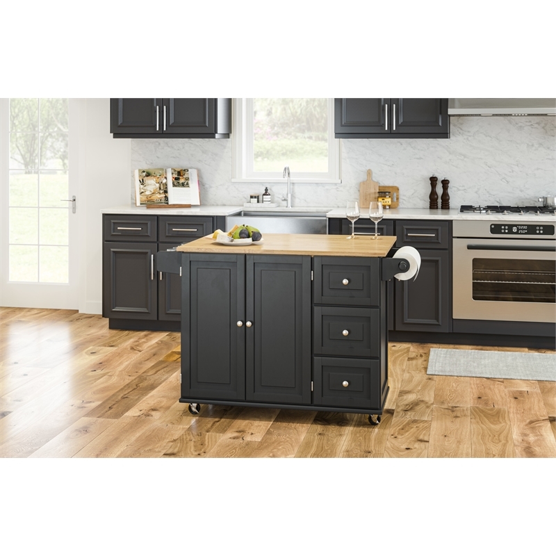 Hawthorne Collections Traditional Wood Kitchen Cart in Black