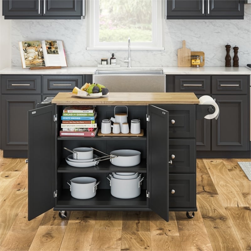 Hawthorne Collections Traditional Wood Kitchen Cart in Black