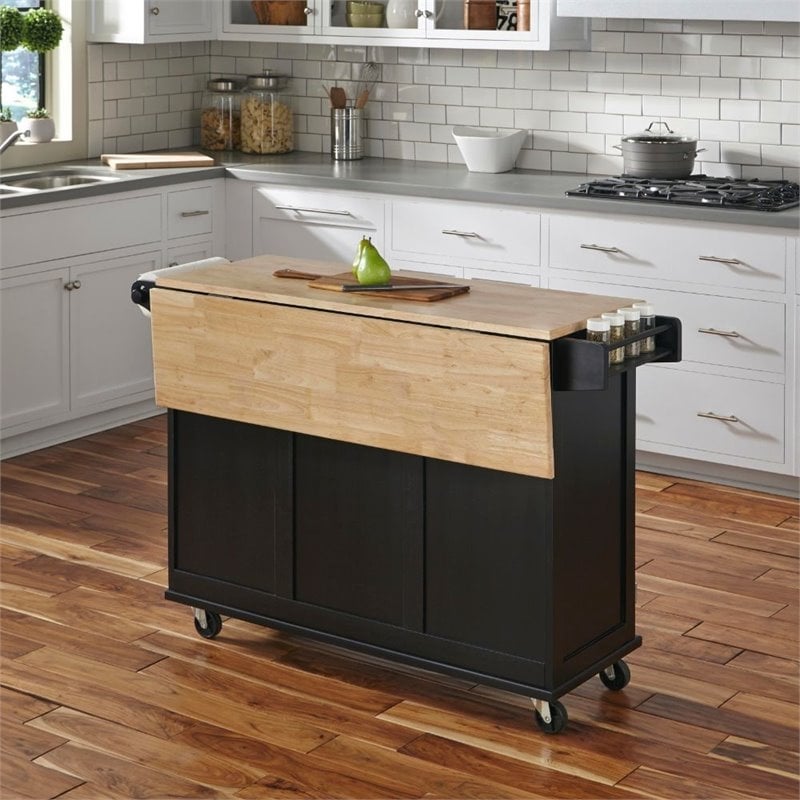 Hawthorne Collections Traditional Wood Kitchen Cart in Black