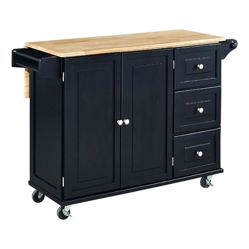 Hawthorne Collections Traditional Wood Kitchen Cart in Black