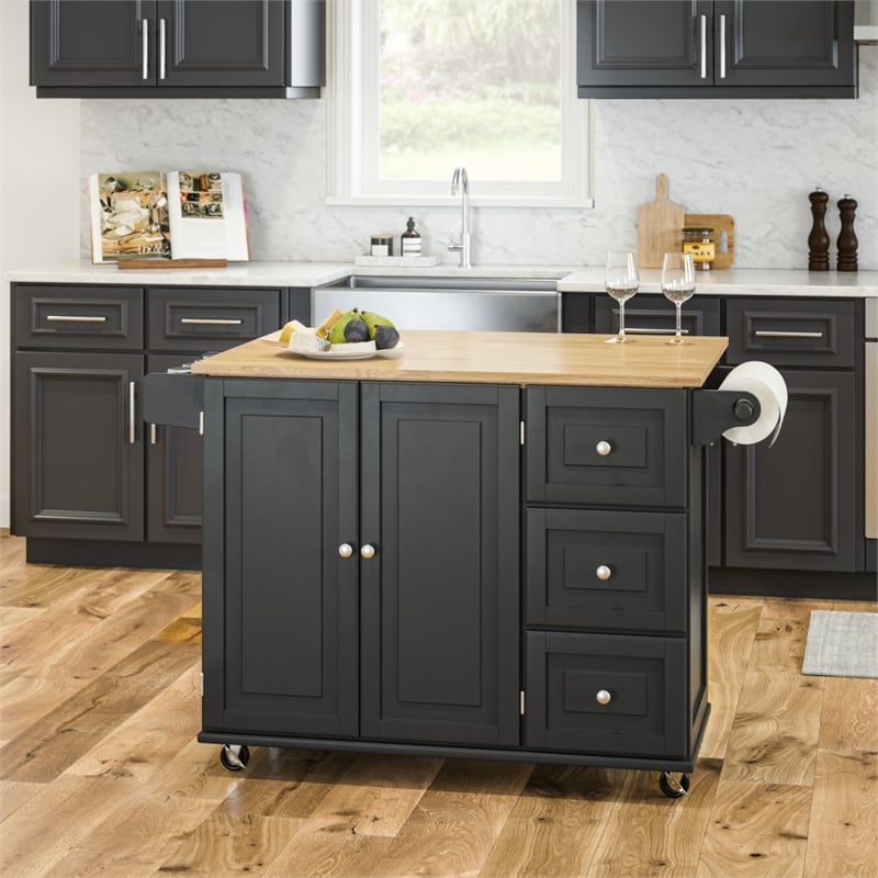 Hawthorne Collections Traditional Wood Kitchen Cart in Black