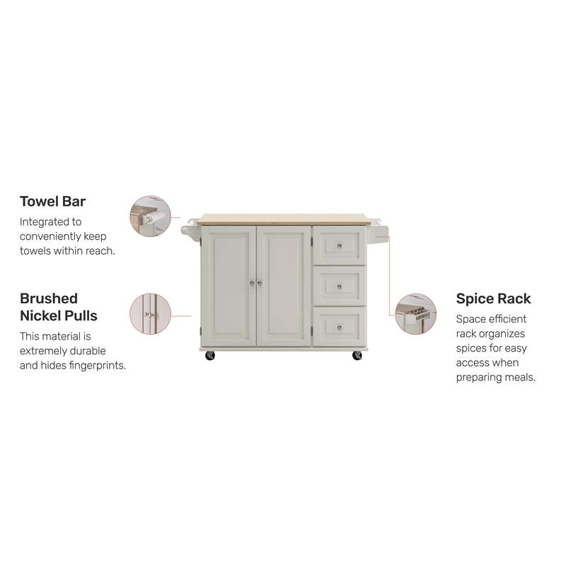 Hawthorne Collections Traditional Wood Kitchen Cart in White