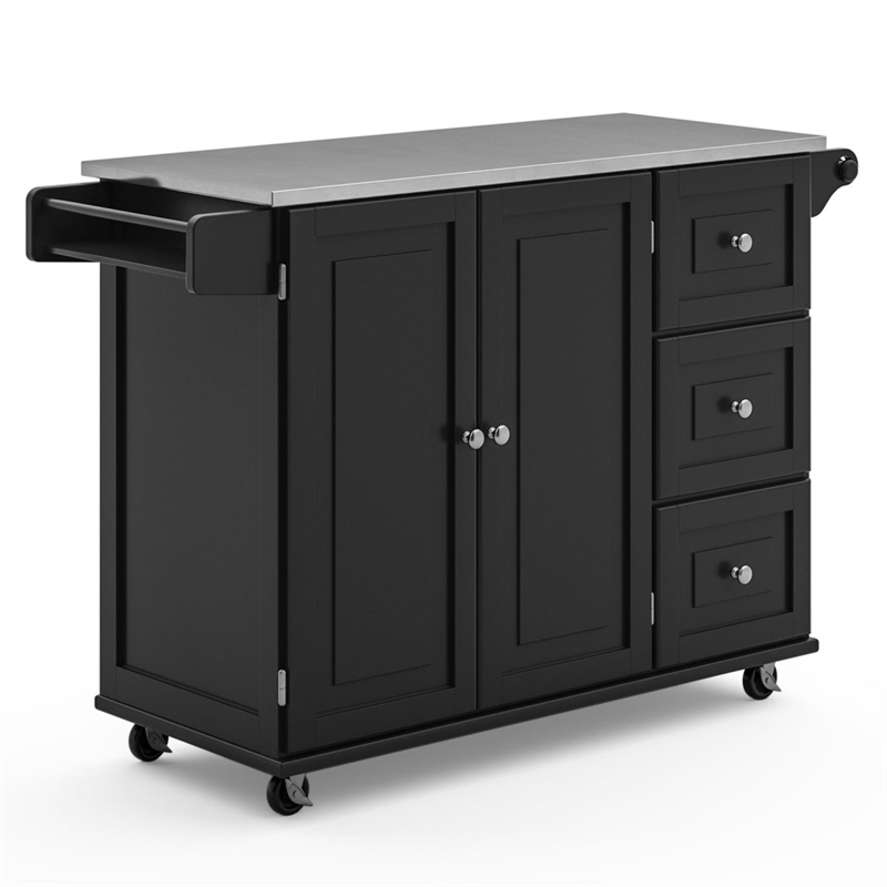 Hawthorne Collections Wood Kitchen Cart with Stainless Steel Top in Black