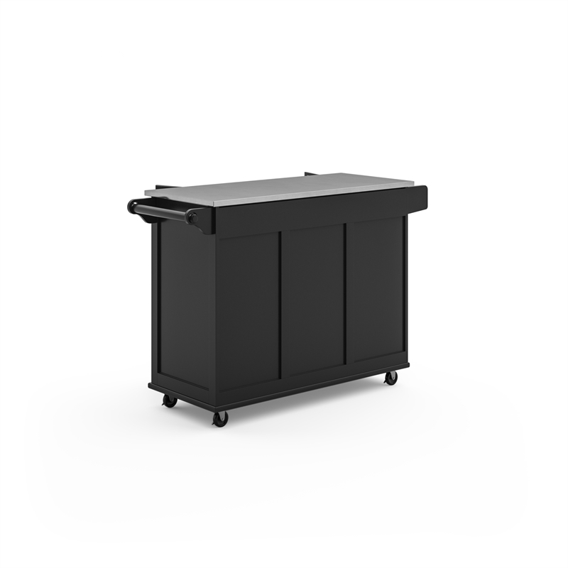 Hawthorne Collections Wood Kitchen Cart with Stainless Steel Top in Black
