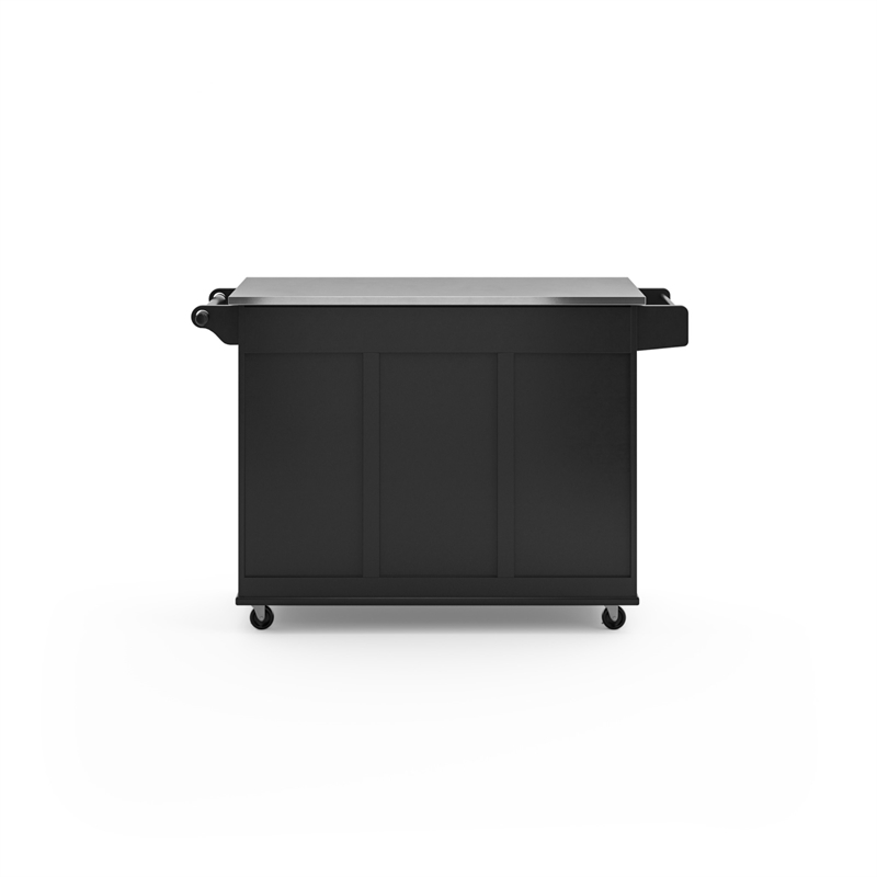 Hawthorne Collections Wood Kitchen Cart with Stainless Steel Top in Black