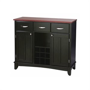 Hawthorne Collections 3 Drawer Wood Top Wine Rack Buffet in Black