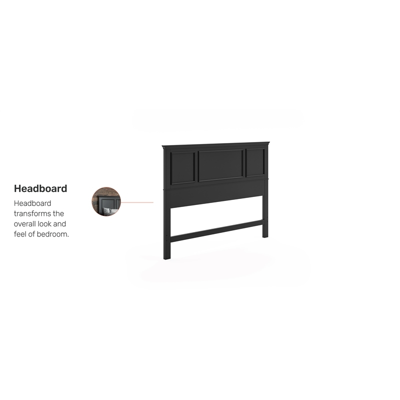 Hawthorne Collections Traditional Wood Full Queen Panel Headboard in Black