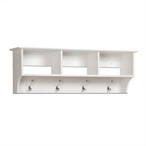 Hawthorne Collections Modern Wood Entryway Wall Cubby Shelf Coat Rack in White