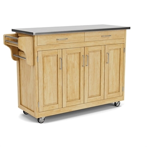 Hawthorne Collections 49&quot Wood Kitchen Cart with Stainless Steel Top in Natural