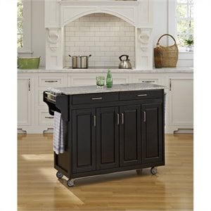 Hawthorne Collections 49&quot Granite Top Kitchen Cart in Black