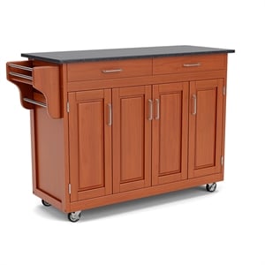 Hawthorne Collections 49&quot Wood Kitchen Cart with Granite Top in Oak Brown/Black