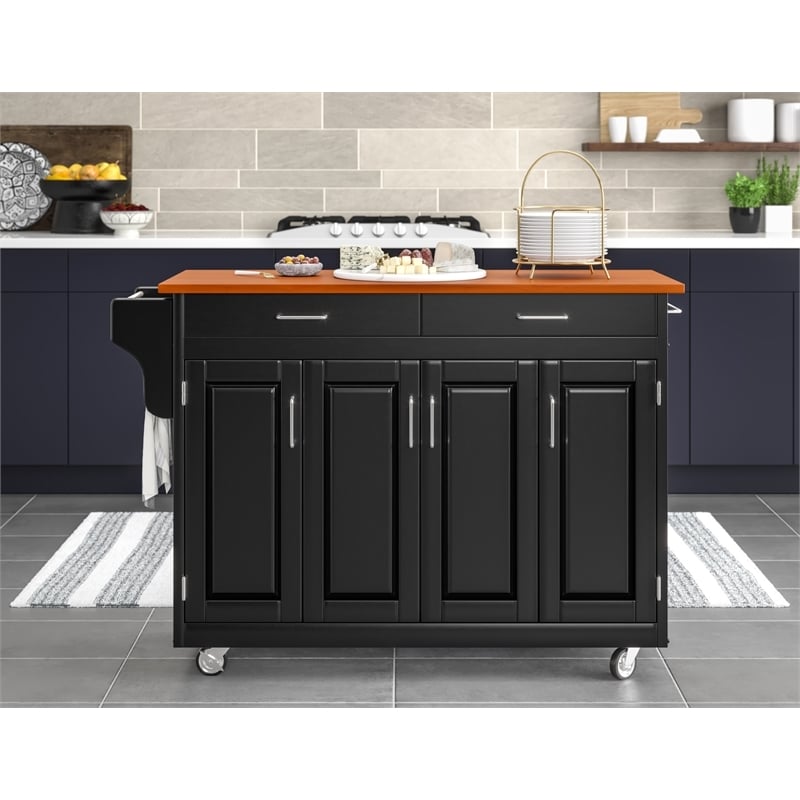 Hawthorne Collections 2-Drawer Wood Kitchen Cart in Black/Oak