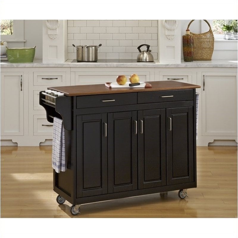Hawthorne Collections 2-Drawer Wood Kitchen Cart in Black/Oak