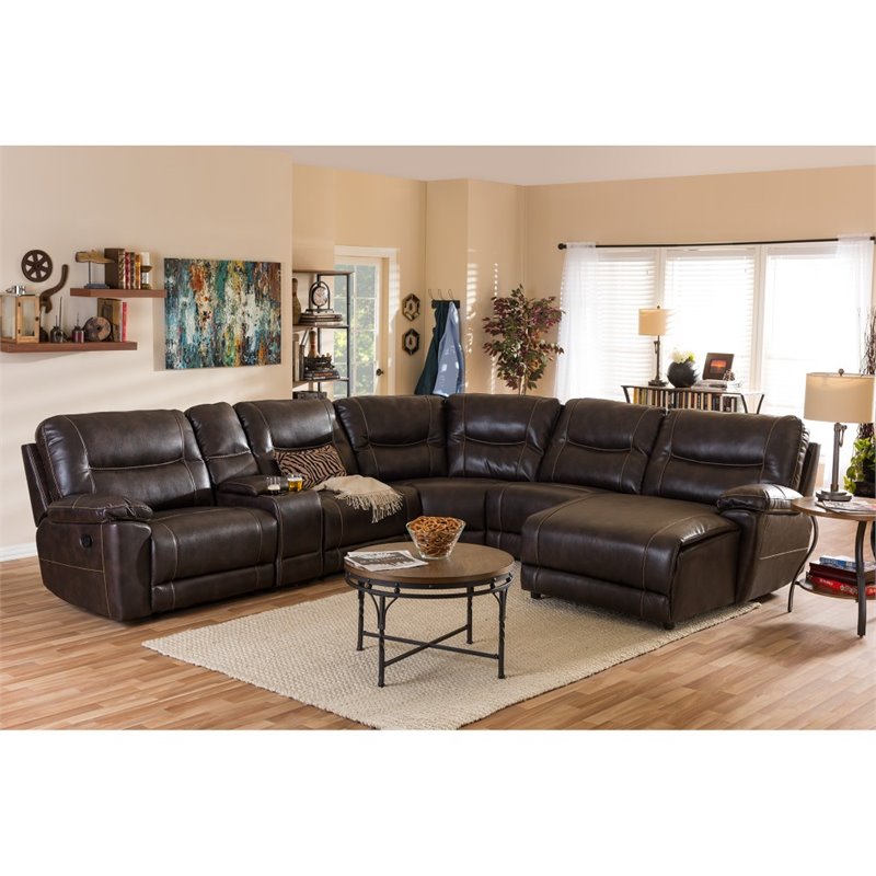 Hawthorne Collections 6 Piece Reclining Sectional in Dark Brown Cymax