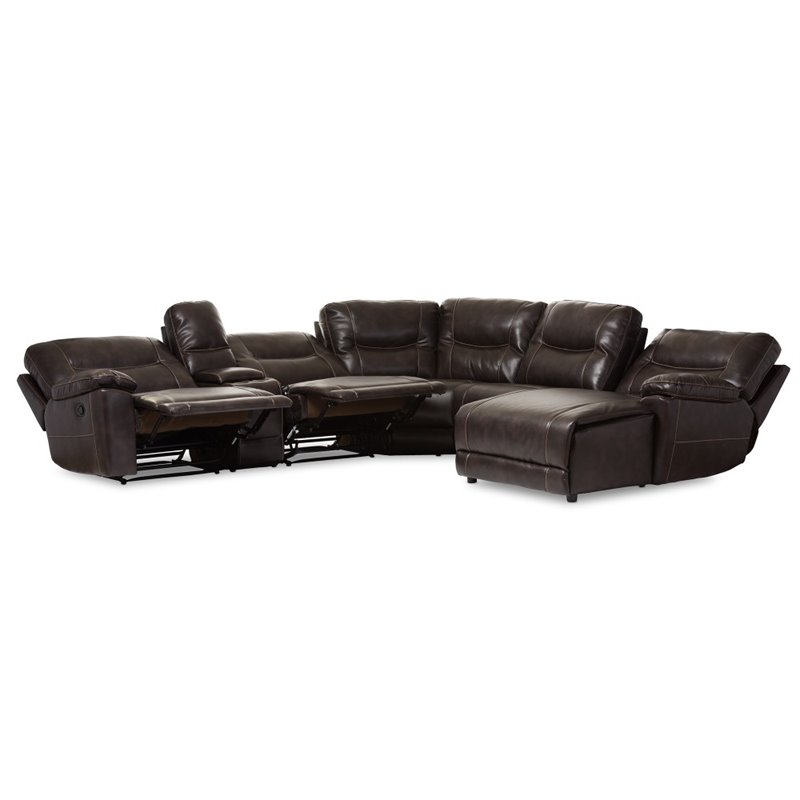 Hawthorne Collections 6 Piece Reclining Sectional in Dark Brown Cymax