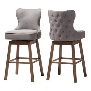 Hawthorne Collections 30.51&quot Modern Fabric Swivel Barstool in Gray (Set of 2)