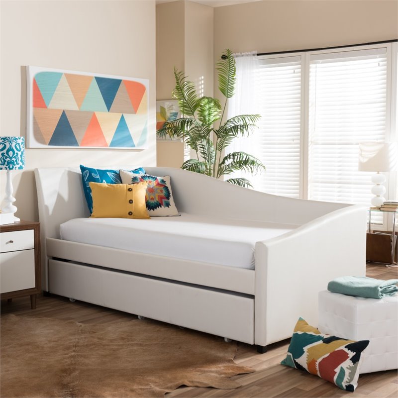 Hawthorne Collections Faux Leather Twin Daybed in White