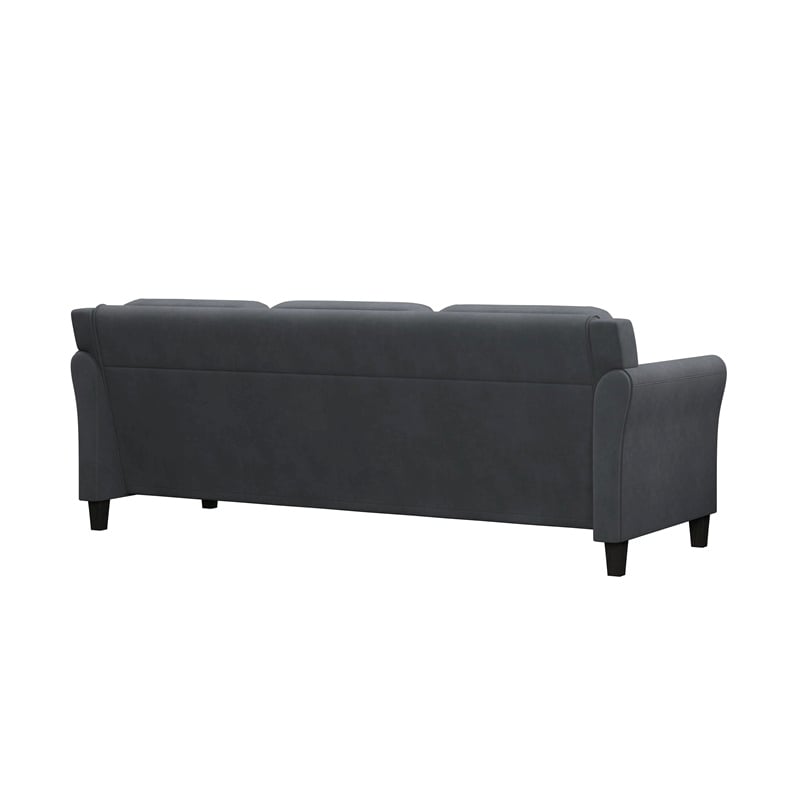 Hawthorne Collections Rolled Arm Contemporary Microfiber/Wood Sofa in Dark Gray