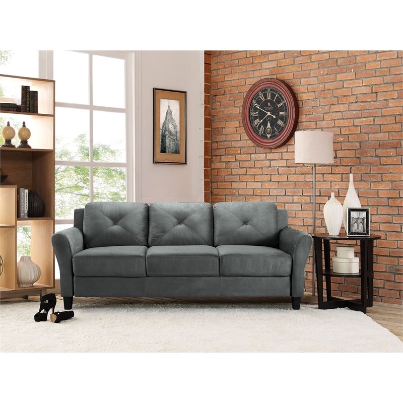 Hawthorne Collections Rolled Arm Contemporary Microfiber/Wood Sofa in Dark Gray