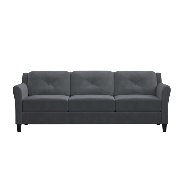 Hawthorne Collections Rolled Arm Contemporary Microfiber/Wood Sofa in Dark Gray