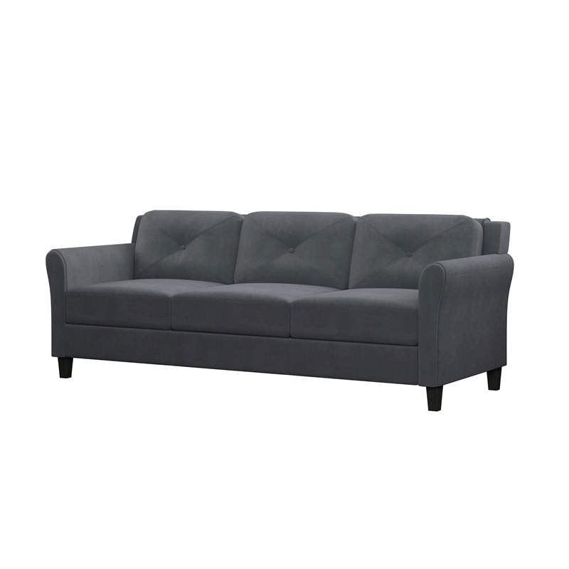 Hawthorne Collections Rolled Arm Contemporary Microfiber/Wood Sofa in Dark Gray