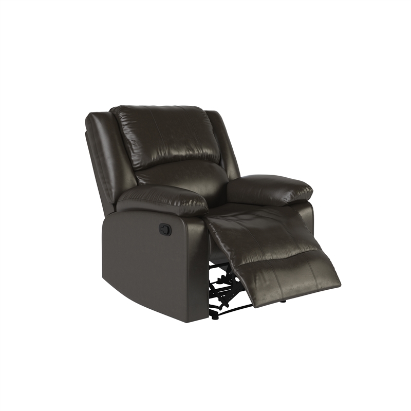 Hawthorne Collections Transitional Faux Leather Recliner in Java Espresso
