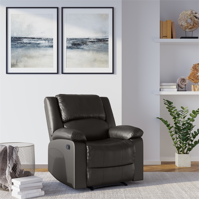 Hawthorne Collections Transitional Faux Leather Recliner in Java Espresso