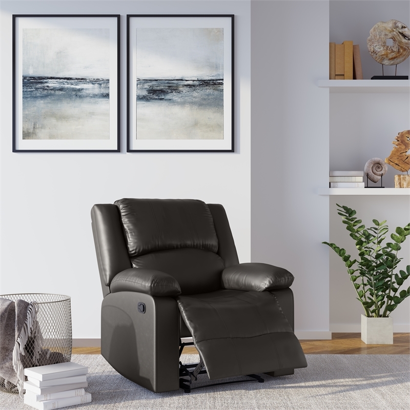 Hawthorne Collections Transitional Faux Leather Recliner in Java Espresso