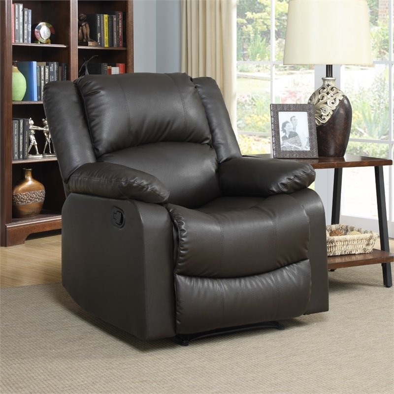 Hawthorne Collections Transitional Faux Leather Recliner in Java Espresso